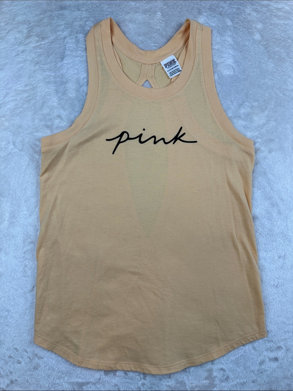 Victoria’s Secret PINK Tank Top Womens XS Peach Open Back Racerback Logo